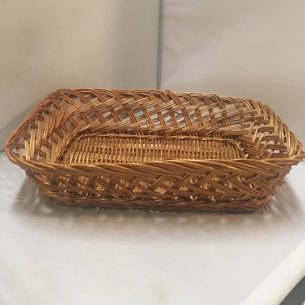 Wicker Serving Basket Tray Unisex Large Honey Brown Lattice Woven Cottagecore